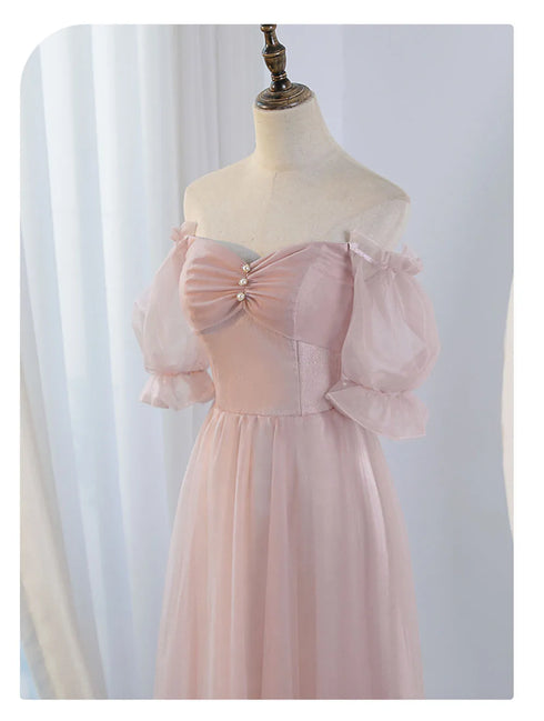 V-Neck Ruched Tulle A-Line Dress With Square Collar And Appliques And Bow Bridesmaid Dress