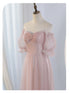 V-Neck Ruched Tulle A-Line Dress With Square Collar And Appliques And Bow Bridesmaid Dress