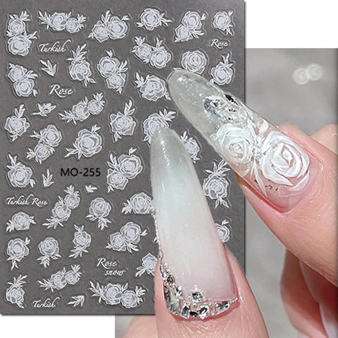 5D Embossed Nail Art Stickers - Semi-Transparent White Bowknots Adhesive Sliders for Creative Manicure Decorations and Nail Art Accessories