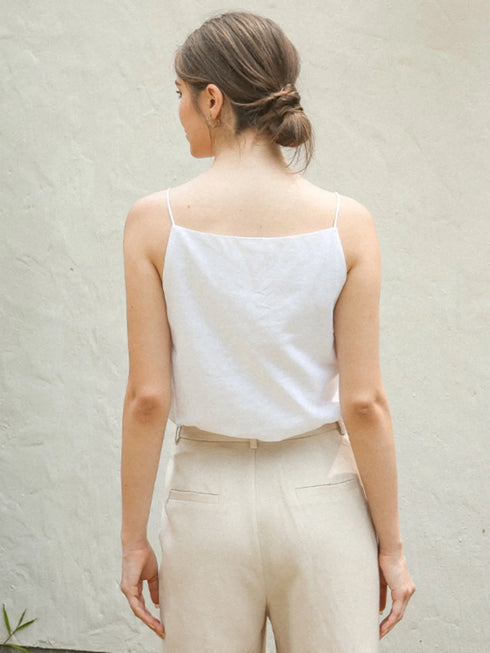 White Linen Sleeveless Tank Top for Women - Casual Summer Streetwear