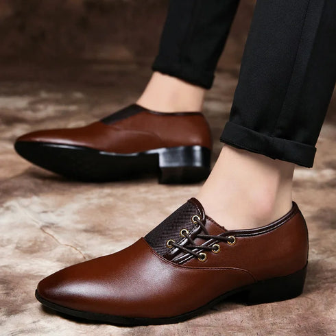 Classic Point Toe Men’s Dress Shoes for Business and Formal Occasions – Stylish Lace-Up Brogue Casual Footwear for Every Man's Wardrobe