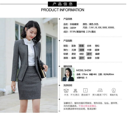 Elegant Long Sleeve One Button Business Suit for Women - Stylish Office Lady Attire for Formal Events and Professional Settings