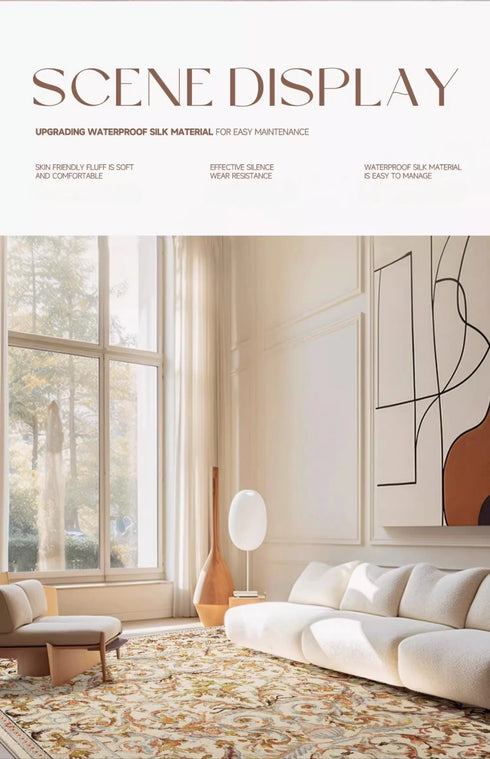 Retro Luxury Carpet for Living Room and Bedroom Soft Non-Slip Machine Washable Rug