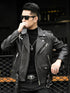 Men's Slim Fit Motorcycle Bomber Leather Jacket with Turn Down Collar and Zipper Pockets for Autumn and Winter Styling