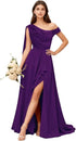 Bridesmaid Dress One Shoulder Chiffon With Pleated Ruffles A-Line Floor-Length Slit Bridal Dress