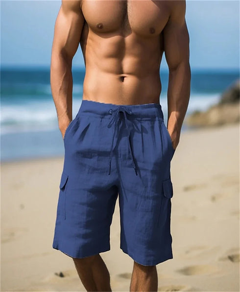 Men's Shorts Linen Solid Tooling Wind Elastic Drawstring Comfortable Lightweight Breathable Stylish Quarter Pants