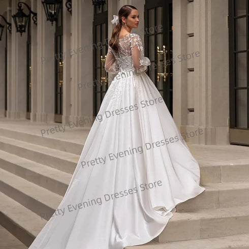 Luxury Lace Appliques Wedding Dresses A Line Formal Gowns