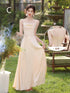 Bridesmaid Dress Satin Off-Shoulder Ruffle A-Line Floor-Length Lace-Up Gown Wedding Dress