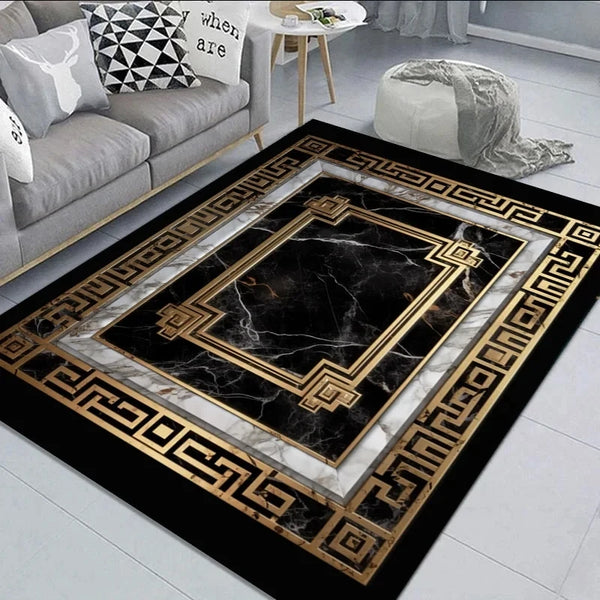 Black Gold Marble Area Rug for Living Room and Home Decor Anti-Slip Floor Mat