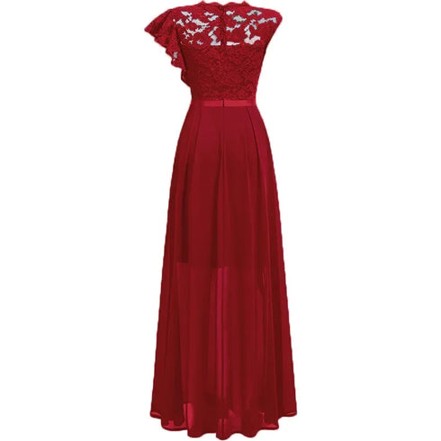 Harajuku Vintage Elegant Long Maxi Dress Stylish Party Wedding Dress with Spliced Lace Chiffon