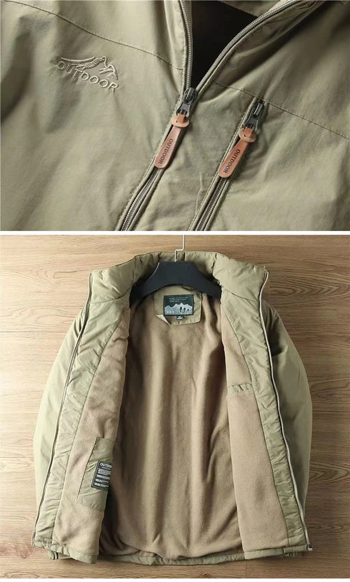 Fleece Lined Waterproof Jacket for Men – Warm Outdoor Hiking and Trekking Windbreaker with Hood for Spring and Autumn Adventures