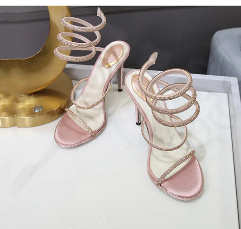 Rhinestone Snake Stiletto Gladiator Sandals For Wedding