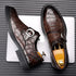 Formal Men's Loafers Handmade Leather Casual Footwear Driving Shoes with Metal Buckle