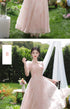 Off Shoulder Bridesmaid Dress Elegant Bubble Sleeve Floral Print Aline Gown For Party