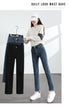 Women's Winter Fleece Warm Jeans Retro Slim Straight Denim Pants