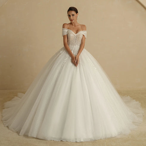 BEPEITHY Customized Luxury Strapless A Line Glitter Wedding Dresses