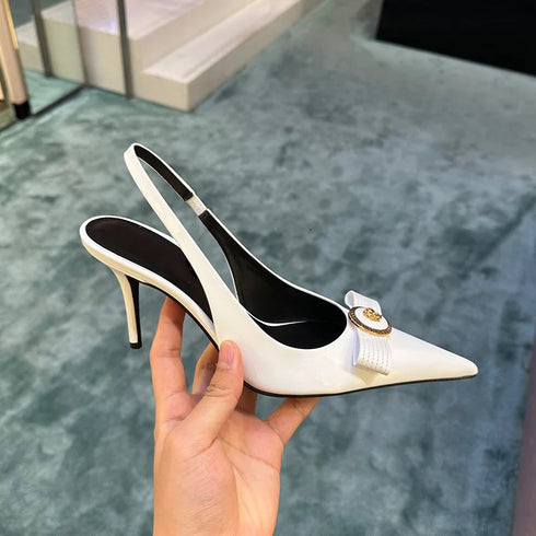 French Temperament Bow Pointed Toe Thin Heels For Women