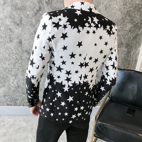 Star Print Slim Fit Men's Club Dress Groom Tuxedo Formal Wedding Prom Suit Jacket