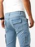 Elastic Denim Cargo Jeans For Men Slim Fit With Pockets Daily Wear