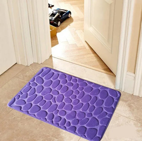 Cobblestone Embossed Non-Slip Bath Mat Memory Foam Carpet for Bathroom Shower Room Doormat