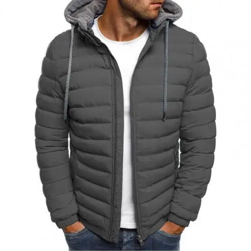 Oversized Men's Detachable Hat Padded Hooded Cardigan with Drawstring - Thick Warm Winter Jacket Outerwear for Casual Style