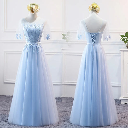 Prom Dress Elegant Floor-Length Tulle Gown With Appliques For Bridesmaid Dress Ideal For Banquet And Formal Event