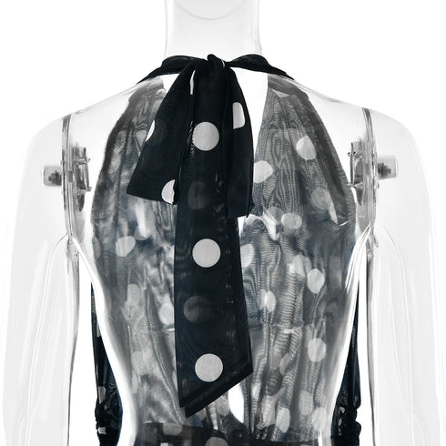 Sexy Deep V Neck Printed Polka Dot Halter Mini Dress for Women Elegant Summer Party Outfits