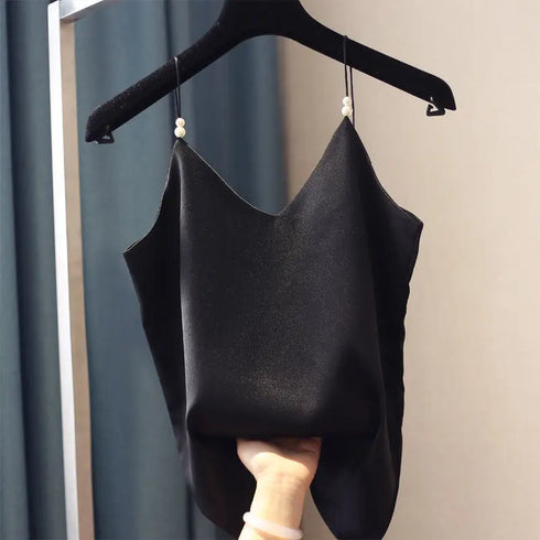 Satin Silk Backless Halter Crop Top for Women - Stylish Sleeveless Camisole Perfect for Summer Parties and Clubbing - Trendy Tank Top with Beaded Decoration and Open Back Design