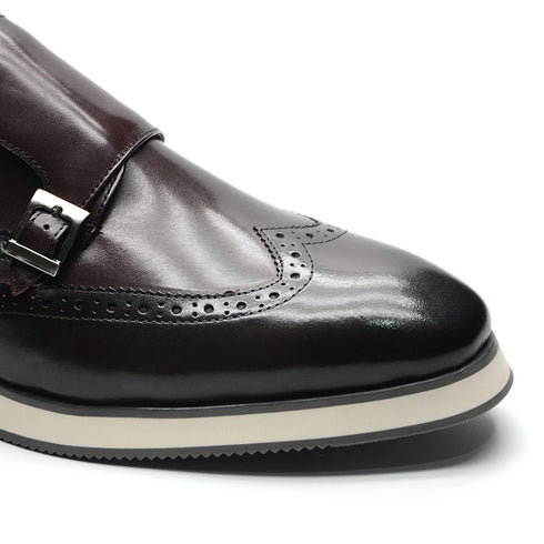 European Luxury Mens Sneakers Genuine Leather Monk Strap Double Buckles Wingtip Brogue Casual Business Dress Shoes