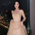 A-Line Illusion Bridesmaid Dress With Elegant Details And Subtle Sequins, Half Sleeves, Tulle, And Ankle Length