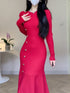 Korean Chic French Knitted Dress Women Long Sleeve Fishtail Bodycon