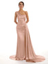 Satin Off-Shoulder Backless Pleated Bridesmaid Dress With Sweep Train Elegant Evening Gown