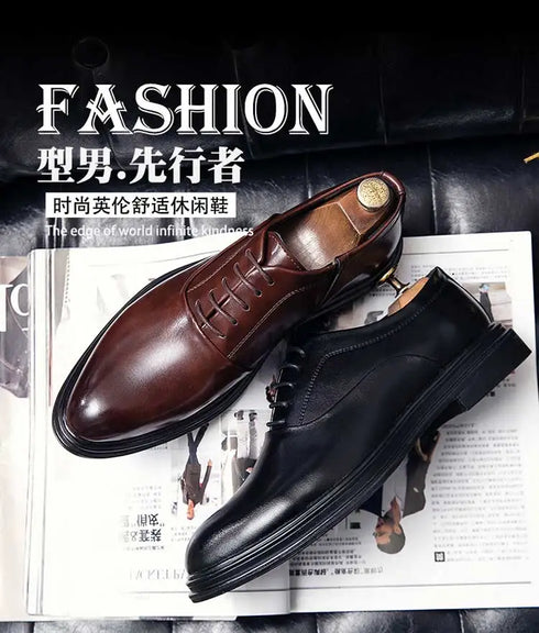 Men's Casual Business Formal Oxford Shoes - Low Top Pointed Toe Leather Wedding and Office Shoes for Spring and Autumn