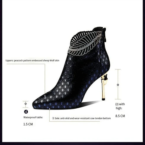 Elegant Embossed Stiletto Pumps with Peacock Pattern for Women - Perfect for Autumn Banquet Parties