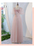 V-Neck Ruched Tulle A-Line Dress With Square Collar And Appliques And Bow Bridesmaid Dress