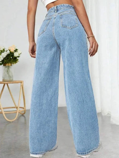 Fall Trousers High Waist Butterfly Print Y2K Jeans Casual Fashion Loose Denim Pants