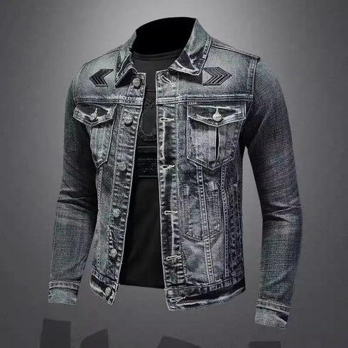 Men's Casual Vintage Denim Biker Jacket for Riding, Stylish High Street Outerwear with Buttoned Lapel and Comfortable Fit for Everyday Wear