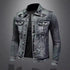 Men's Casual Vintage Denim Biker Jacket for Riding, Stylish High Street Outerwear with Buttoned Lapel and Comfortable Fit for Everyday Wear