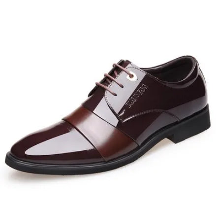 Stylish Pointed Toe British Lace-Up Patent Dress Shoes for Men - Breathable Business and Wedding Formal Footwear