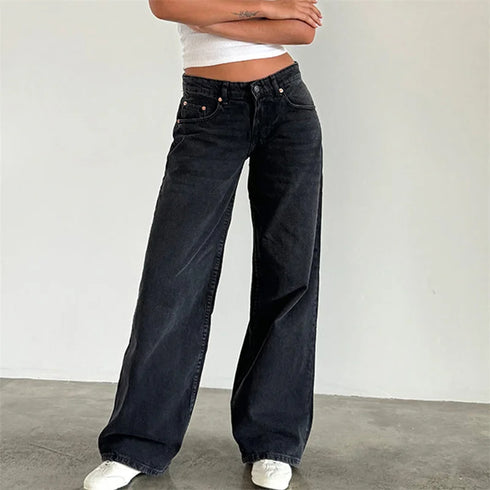 Y2K Inspired Wide Leg Denim Pants for Women - Trendy Low Waist Jeans with Multi Pockets Perfect for Summer Streetwear and Fall Outfits