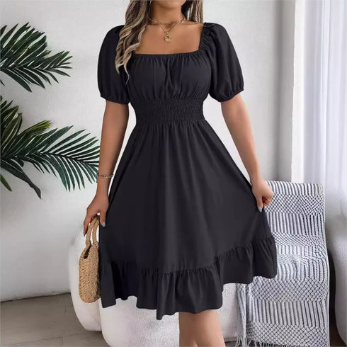 Women's Midi Dresses Casual Square Neck Ruffle Edge Dress