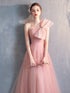 Bridesmaid Dress Tea-Length Tulle With Built-In Bra, V-Neck Pleated Design For Prom And Wedding Dress