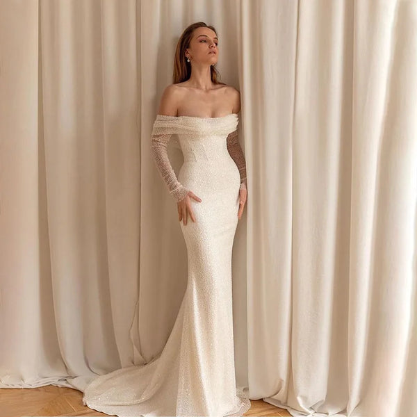 Vintage Strapless Mermaid Wedding Dress Off the Shoulder Long Sleeves Elegant Bridal Gown