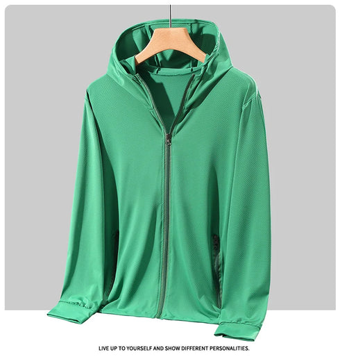 Plus Size Lightweight Summer Windbreaker Jacket for Men - Hooded, Quick-Drying, UPF 50 Sun Protection, Breathable Casual Coat for Outdoor Activities