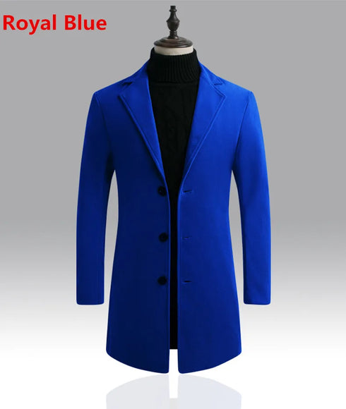 Men's Slim Fit Trench Coat for Fall and Winter - Stylish Woolen Blended Outwear for Business Casual and Travel