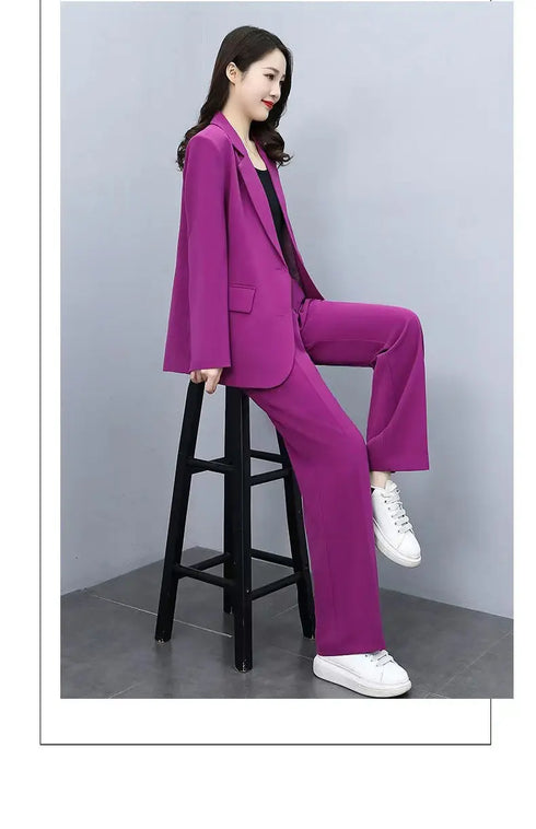 Chic Women's Blazer and Wide Leg Pants 2 Piece Set - Stylish Office Lady Casual Loose Suit Jacket and Trousers Outfit for Spring and Autumn