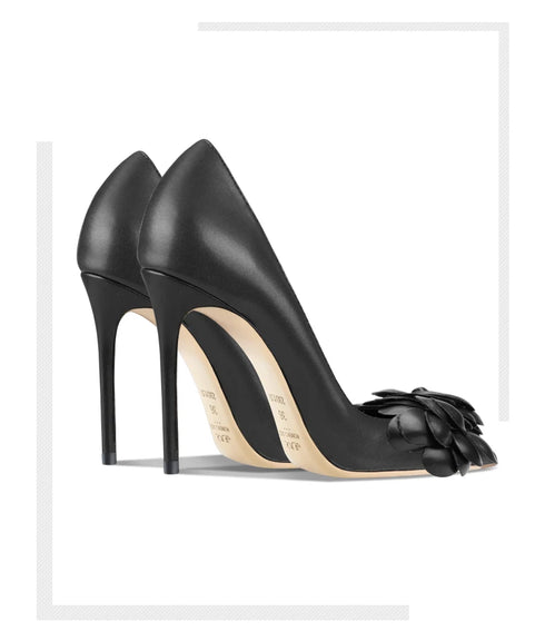 Classic Pointed Women's High Heels with Big Flower Detail - Fashionable and Comfortable Office Pumps for Stylish Women