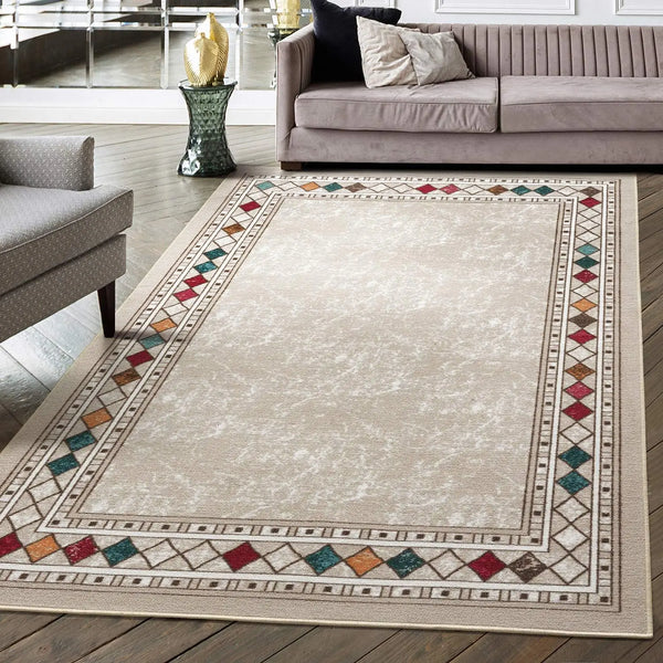 Modern Bordered Rugs for Living Room and Bedroom Decorative Area Carpet Non-slip Floor Mat