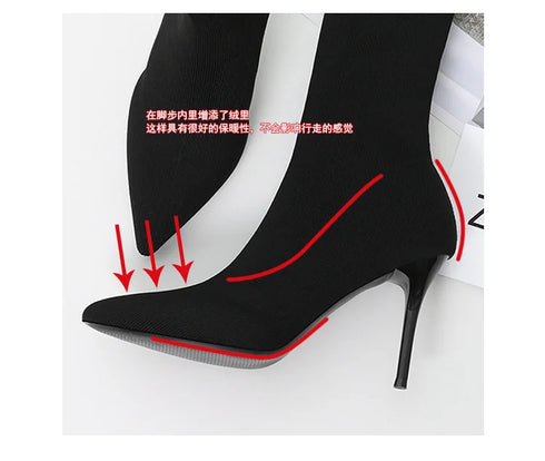 Sexy Sock Boots Knitting Stretch High Heels for Women Fashion Shoes Ankle Boots