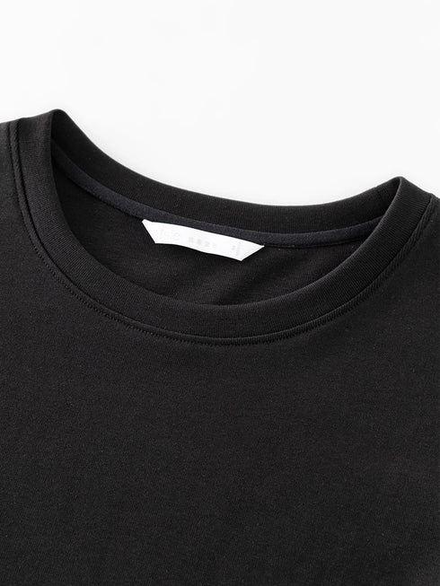 FSLE【4 Colors】Women Round Neck Casual Grey Summer T-Shirt Black Cotton Square Neck Short Sleeve Elastic Tees 24FS12797+24FS12798